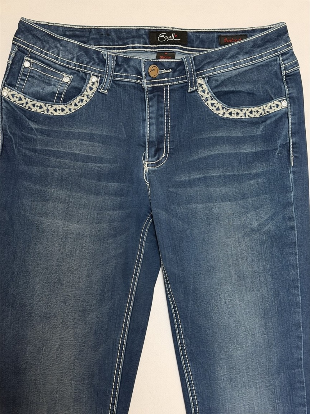 Earl Jeans Womens Size 8 Bootcut Jeans Embellished Cross Flap Pocket Denim Y2K - Picture 4 of 15